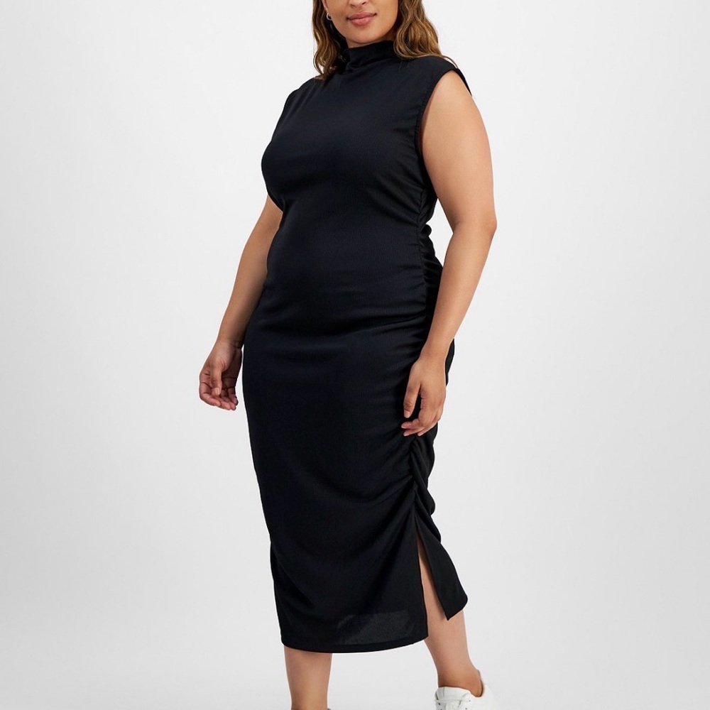 Almost Famous Ruched-Side Mock Neck Dress